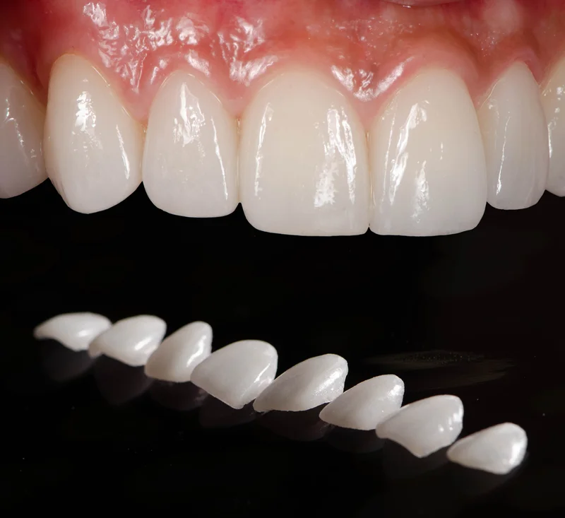 Close-up of teeth and dental veneers