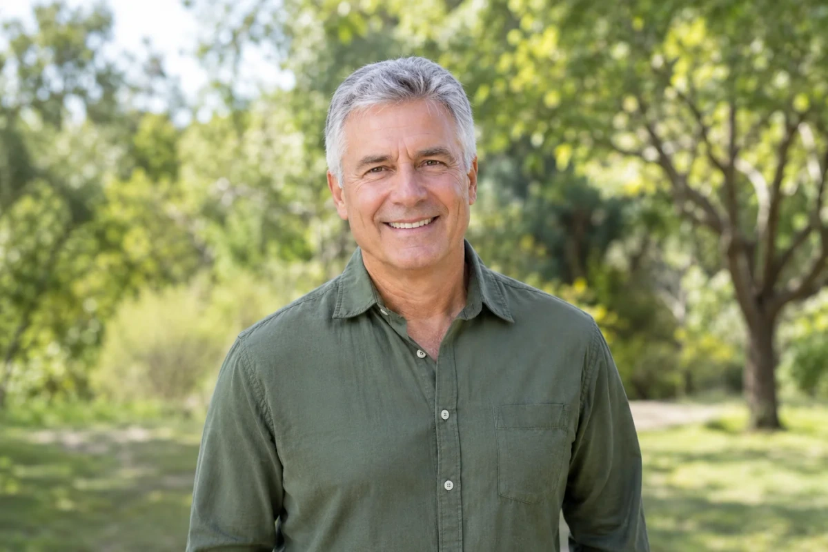 Person smiling at the camera outdoors