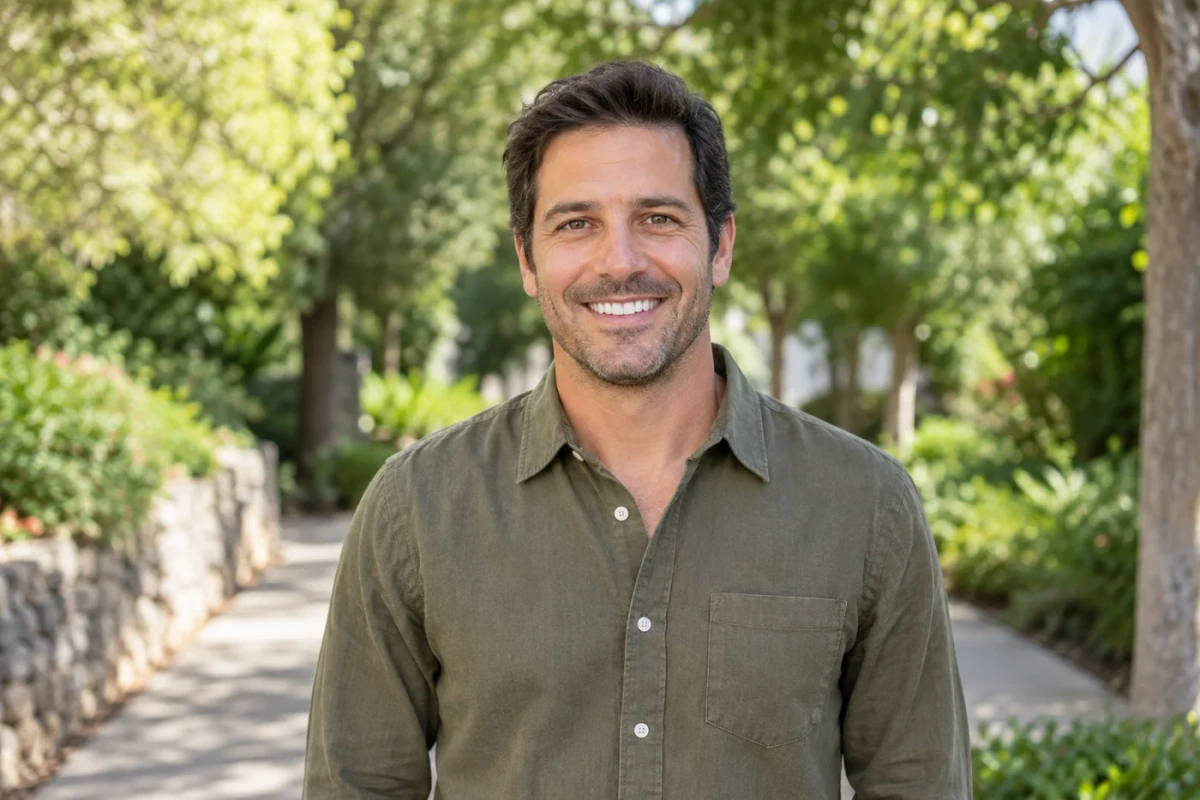 Person smiling at the camera outdoors